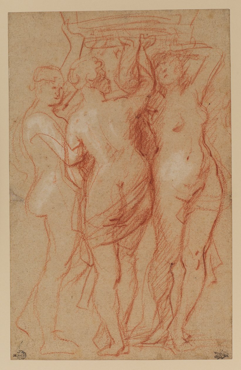 As Três Graças, c.1635-40 (giz vermelho e branco no papel) de Peter Paul Rubens