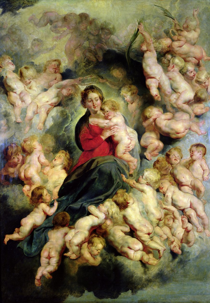 A Virgem e o Menino cercados pelos Santos Inocentes ou, A Virgem com os Anjos, 1618 de Peter Paul Rubens