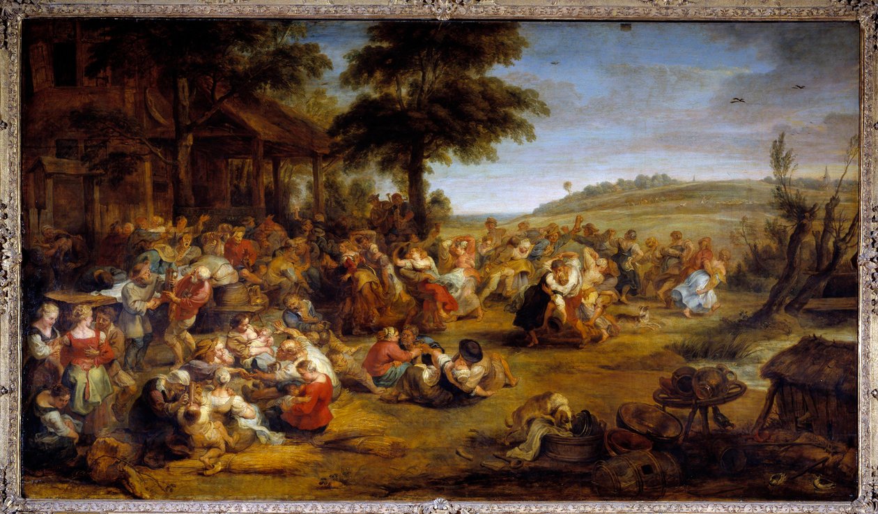 A feira ou casamento na aldeia. Mesa que representa uma festa no campo. Pintura de Pierre Paul (Pierre-Paul) Rubens (ou Peter Paul ou Petrus Paulus) (1577-1640), escola flamenga, cerca de 1635-1638. Óleo sobre madeira. Dim: 1,49 X 2,61m. Musee Du Louvre -  de Peter Paul Rubens