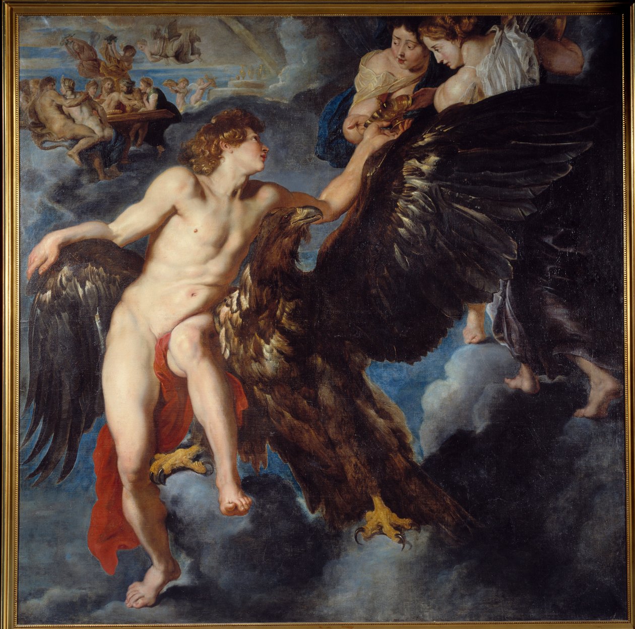 O seqüestro de Ganímedes Enquanto ele pastoreia seu rebanho no Monte Ida de Troade, Zeus se transforma em uma águia, leva-a para torná-la sua amante, e o cântico dos deuses. Pintura da oficina de Pierre Paul (Pierre-Paul) Rubens (ou Peter Paul ou Petrus Pa de Peter Paul Rubens