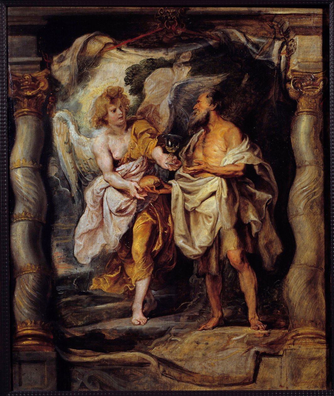 O profeta Elias recebe pão e água de um anjo Pintura de Pierre Paul (Pierre-Paul) Rubens (ou Peter Paul ou Petrus Paulus) (1577-1640) Sol do século XVII. 0,53x0,63 m Bayonne, Musee Bonnat de Peter Paul Rubens