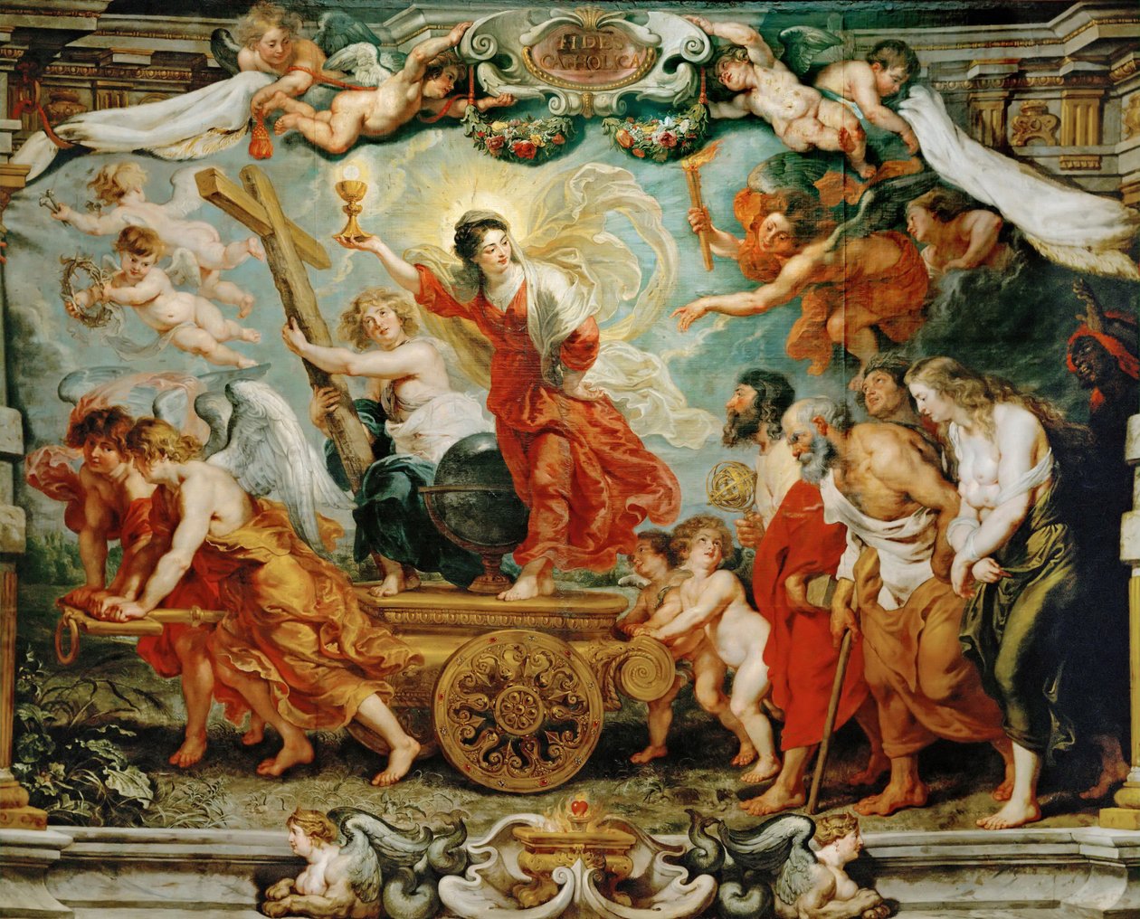 Triunfo da fé. Alegoria da vitória da fé católica sobre a Reforma. de Peter Paul Rubens