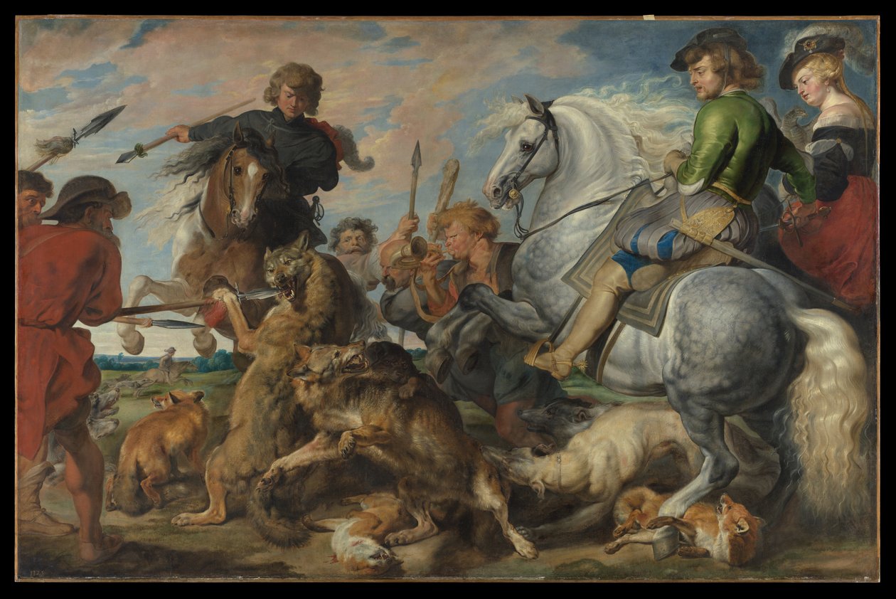 Caça ao lobo e à raposa de Peter Paul Rubens
