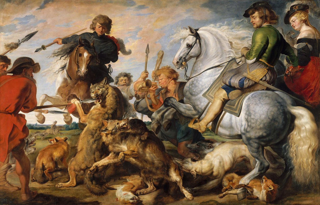 Wolf e Fox Hunt, ca. 1616 de Peter Paul Rubens