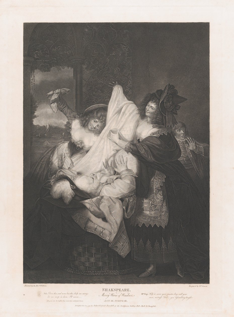 Falstaff in the Buck Basket Shakespeare, Merry Wives of Wi..., publicado pela primeira vez em 1793, reeditado em 1852. de Peter Simon