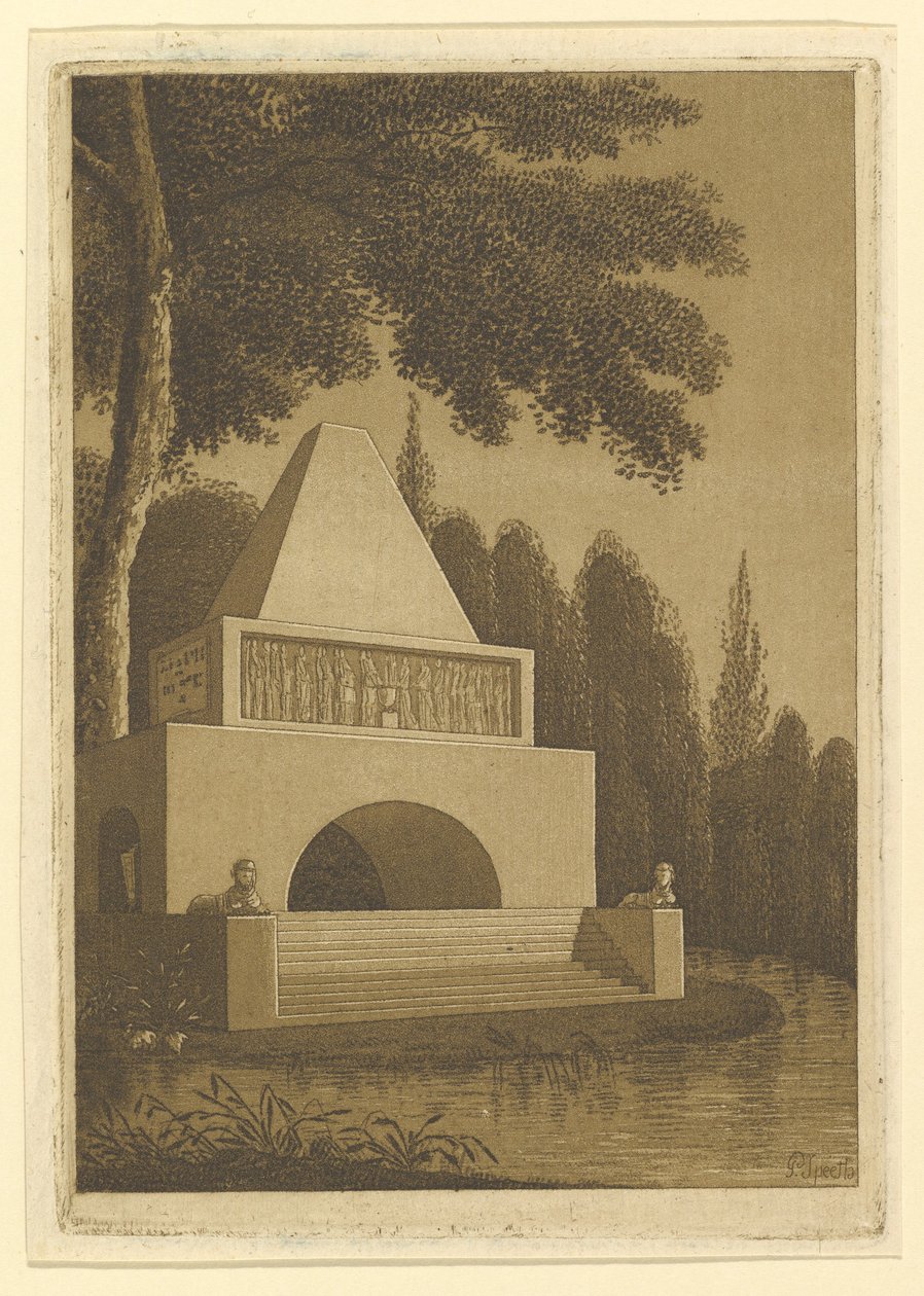 Monumento do templo em um parque em um lago. de Peter Speeth