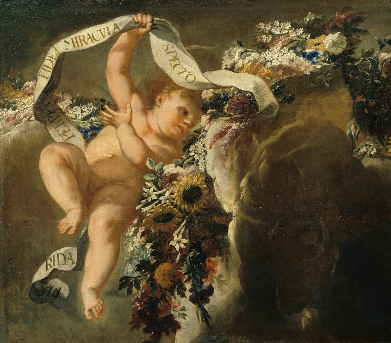 Putto com fio floral e banner de Peter Strudel