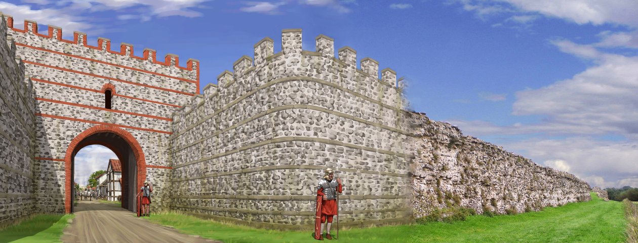 Portão sul das muralhas da cidade romana de Silchester, século III, c1990-2010 de Peter Urmston