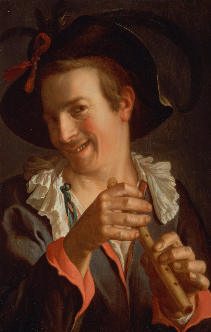 Um bobo da corte segurando uma flauta, 1623 (painel) de Peter Wtewael