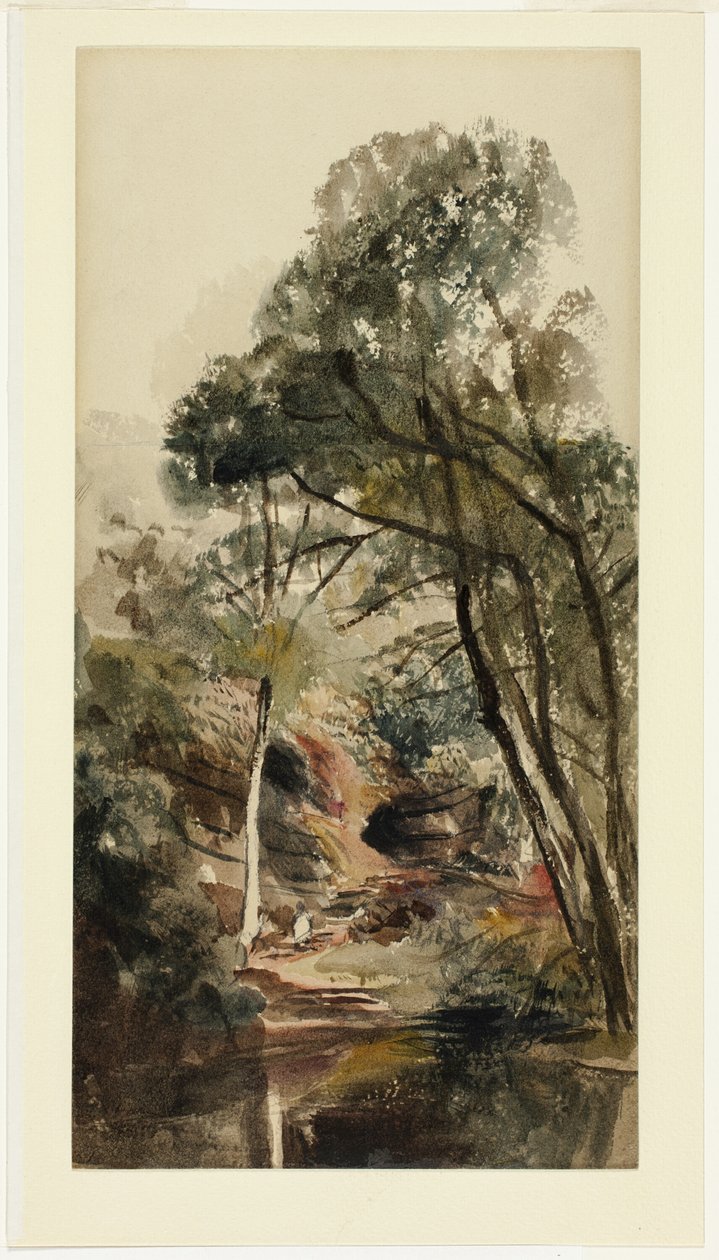 Uma paisagem de rio arborizada de Peter de Wint