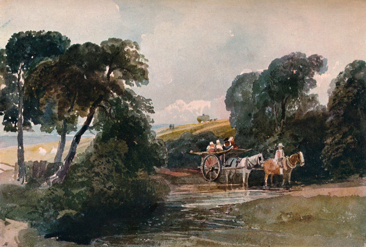 Carrinho de feno atravessando um riacho, c1824 de Peter de Wint