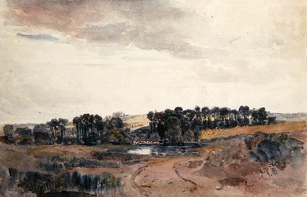 Paisagem com Árvores e Gado à beira de uma Piscina (aguarela sobre papel) de Peter de Wint