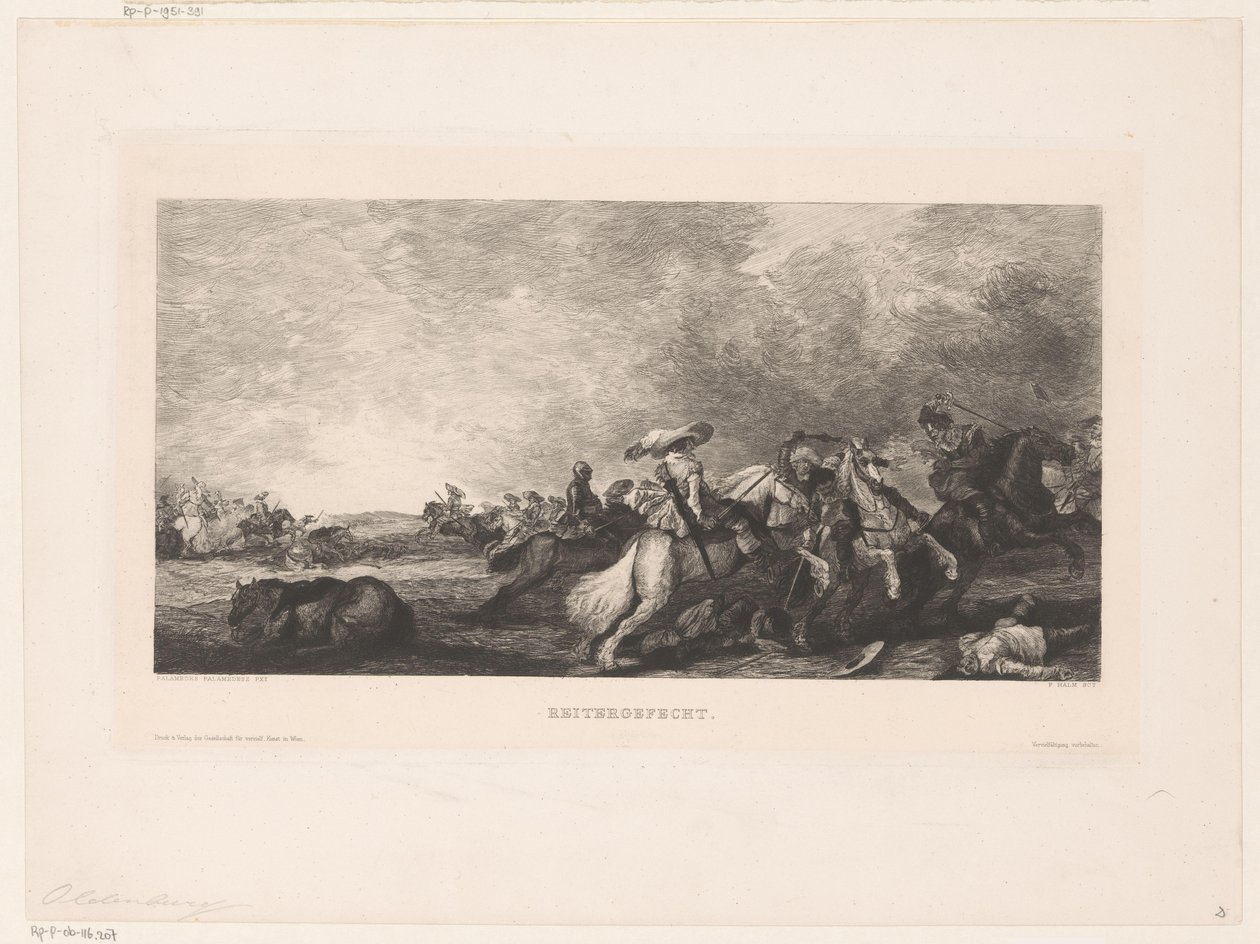luta equestre Reitergefecht (título no objeto) de Peter von Halm