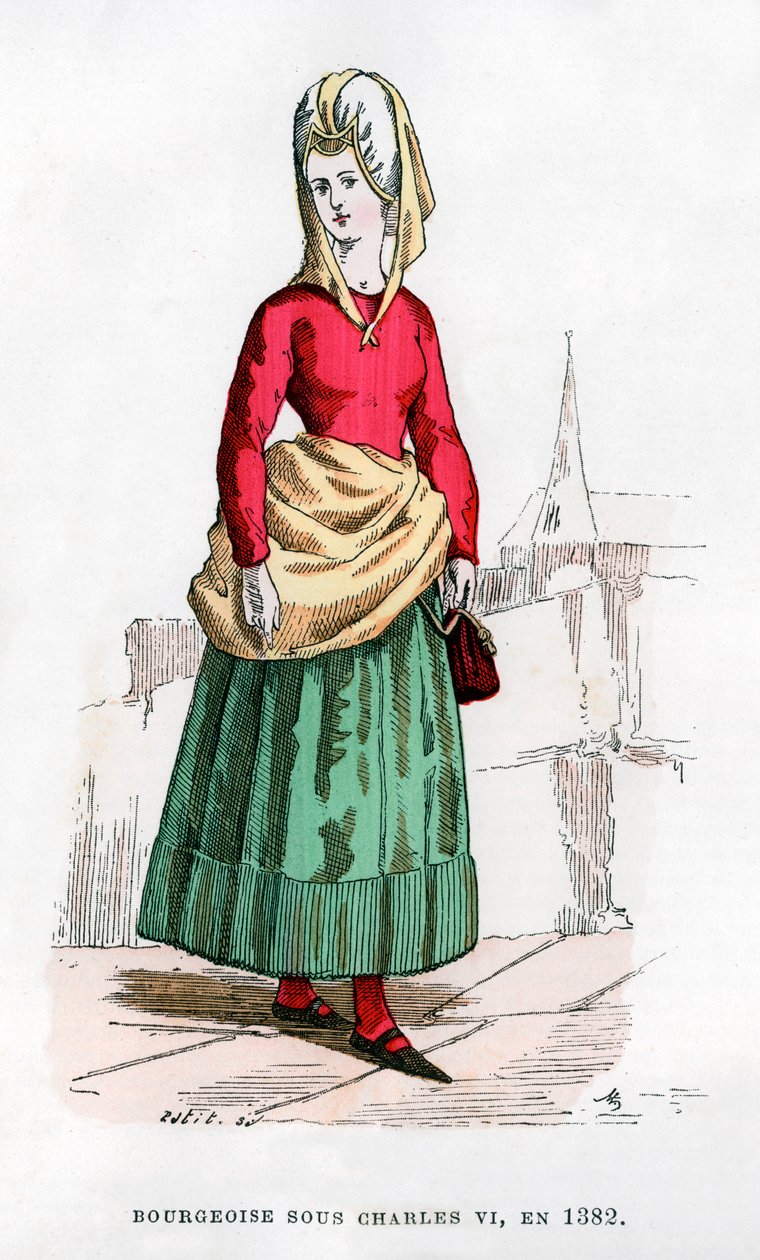 Bourgeoise em traje da época de Carlos VI da França, 1382 1882-1884. de Petit