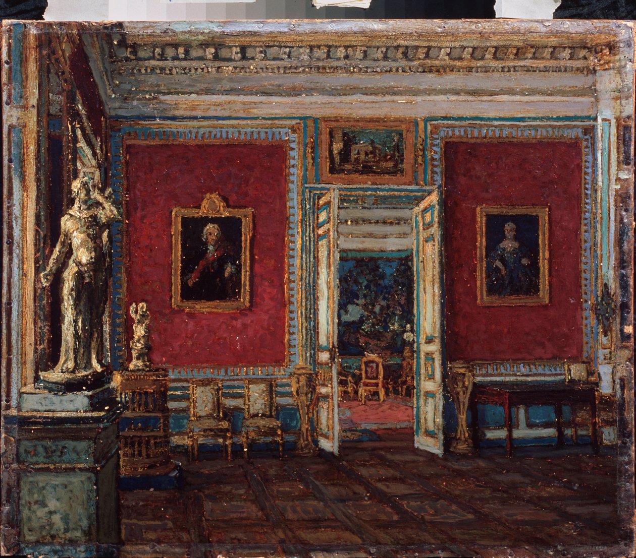 Dans le palais Kouskovo (Moscou) (No Palácio Kuskovo) - Peinture de Pyotr Ivanovich Petrovichev (Piotr Petrovitchev) (1874-1947), huile sur toile - Art russe fin 19e-20e siecle - Museu Estatal de Arte, Perm (Russie) de Petr Ivanovic Petrovichev