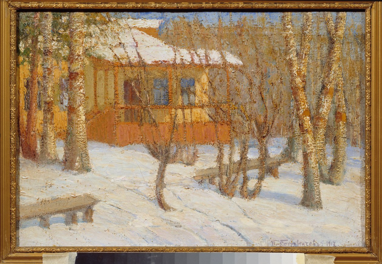Gelo e sol. Pintura de Pyotr Ivanovich Petrovichev (Pyotr Petrovitchev) (1874-1947), óleo sobre tela de Petr Ivanovic Petrovichev