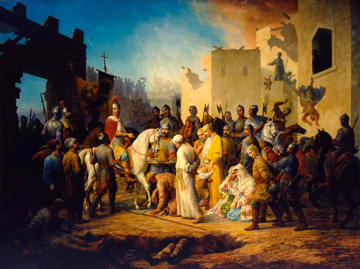 O czar Ivan IV conquistando Kazan em 1552, 1894 de Petr Mikhailovich Shamshin