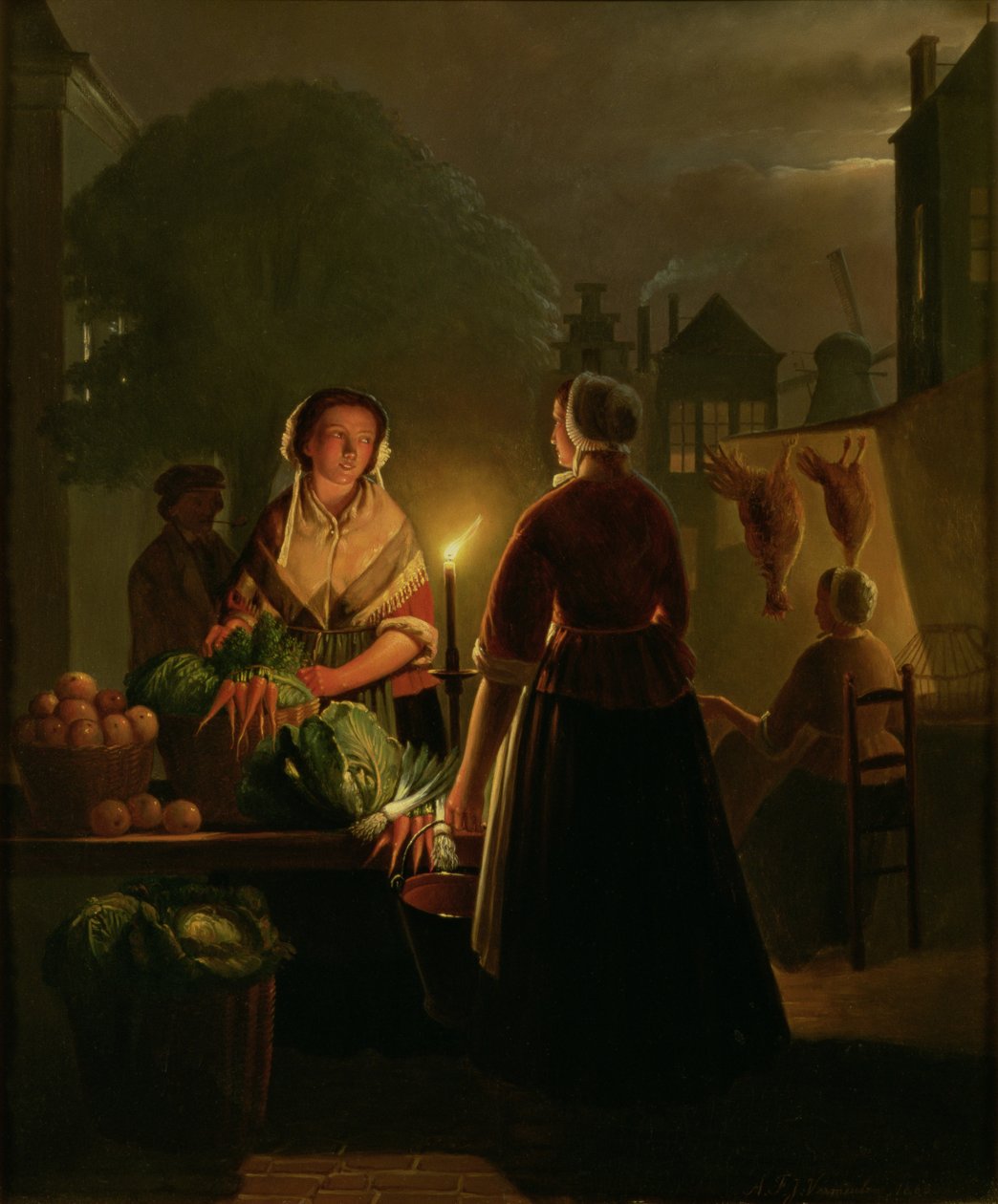 Mercado de vegetais à luz de velas de Petrus van Schendel