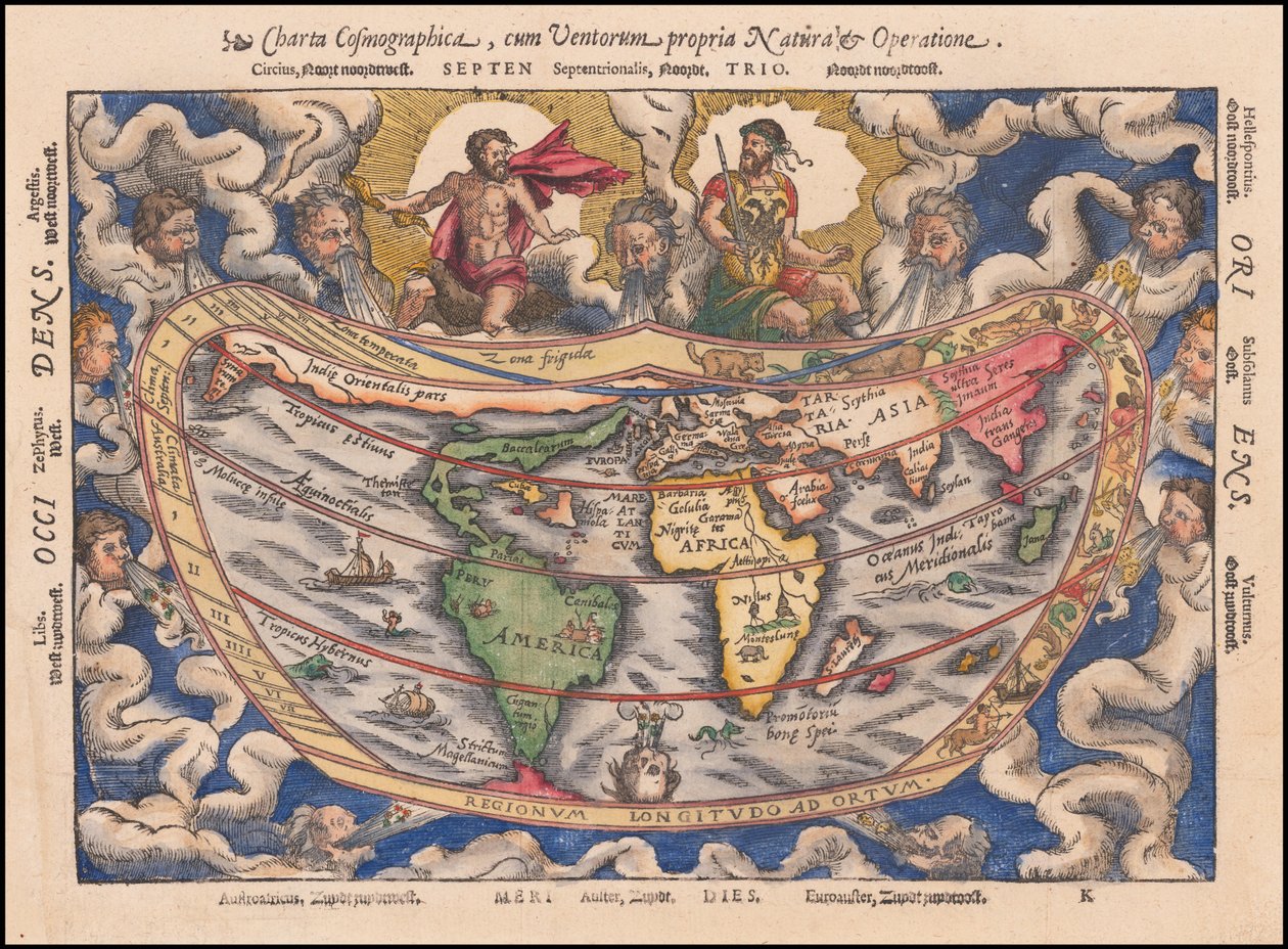 Mapa de 1544 - Charta Cosmographica, Cum Ventorum Propria Natura et Operatione de Petrus Apianus