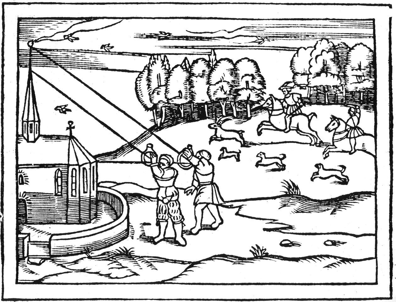 Usando astrolábios para calcular a altura de uma torre, 1539 de Petrus Apianus