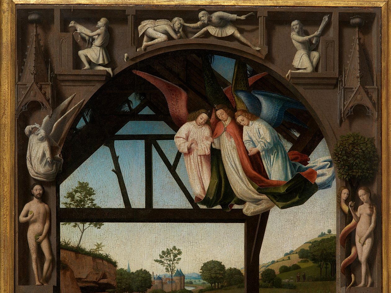 Detalhe da Adoração do Cristo-Criança de Petrus Christus