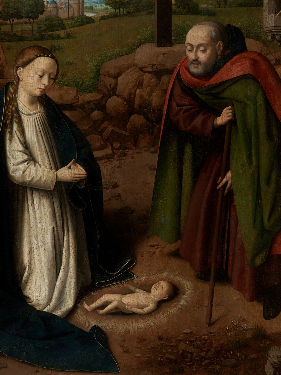 Detalhe da Adoração do Cristo-Criança de Petrus Christus