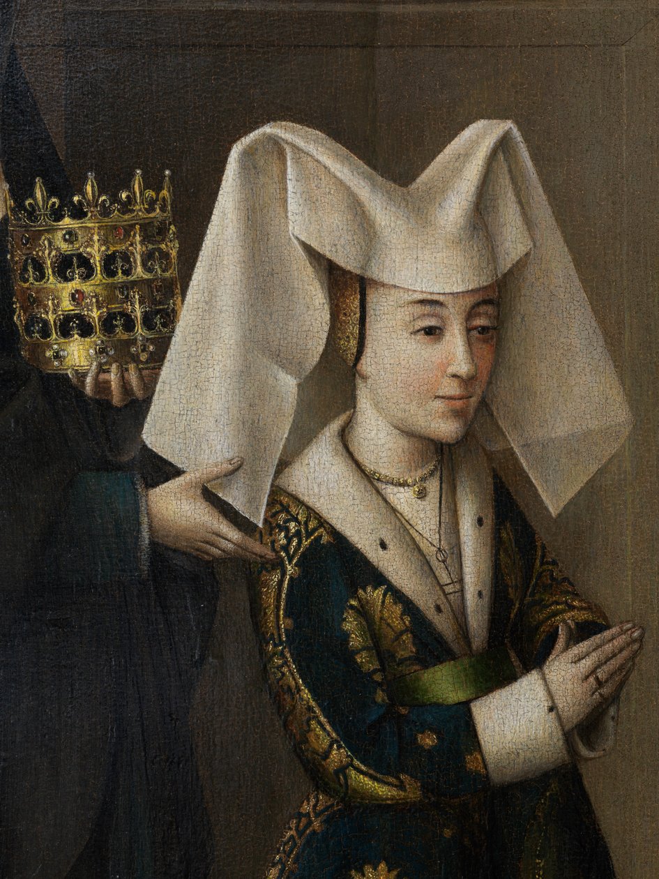 Detalhe de Isabel de Portugal e St. Elizabeth, c.1457-60 (óleo sobre tela) de Petrus Christus