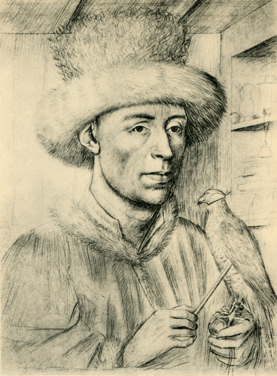 Retrato de um homem com um falcão, c1447, 1943. de Petrus Christus