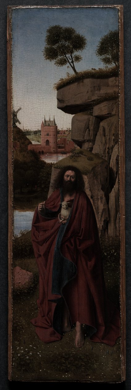 São João Batista numa paisagem, c.1445 (óleo sobre painel) de Petrus Christus