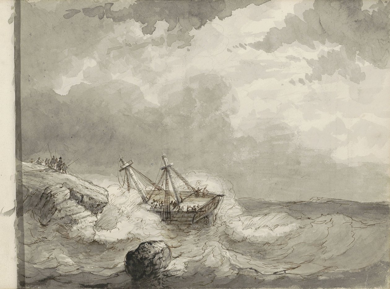 Naufrágio em uma costa rochosa de Petrus Johannes Schotel (circle of)