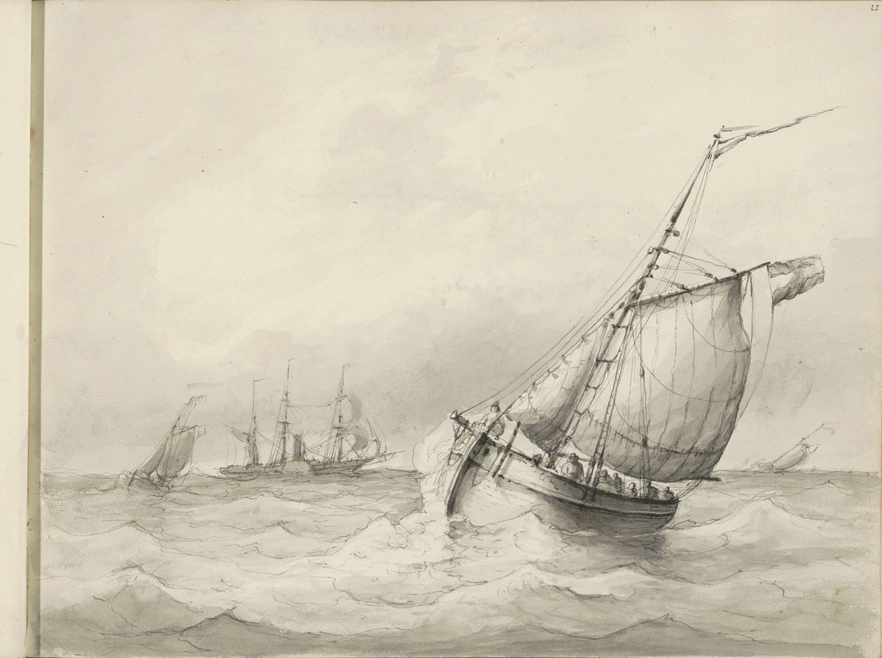 Navios à vela no mar de Petrus Johannes Schotel (circle of)