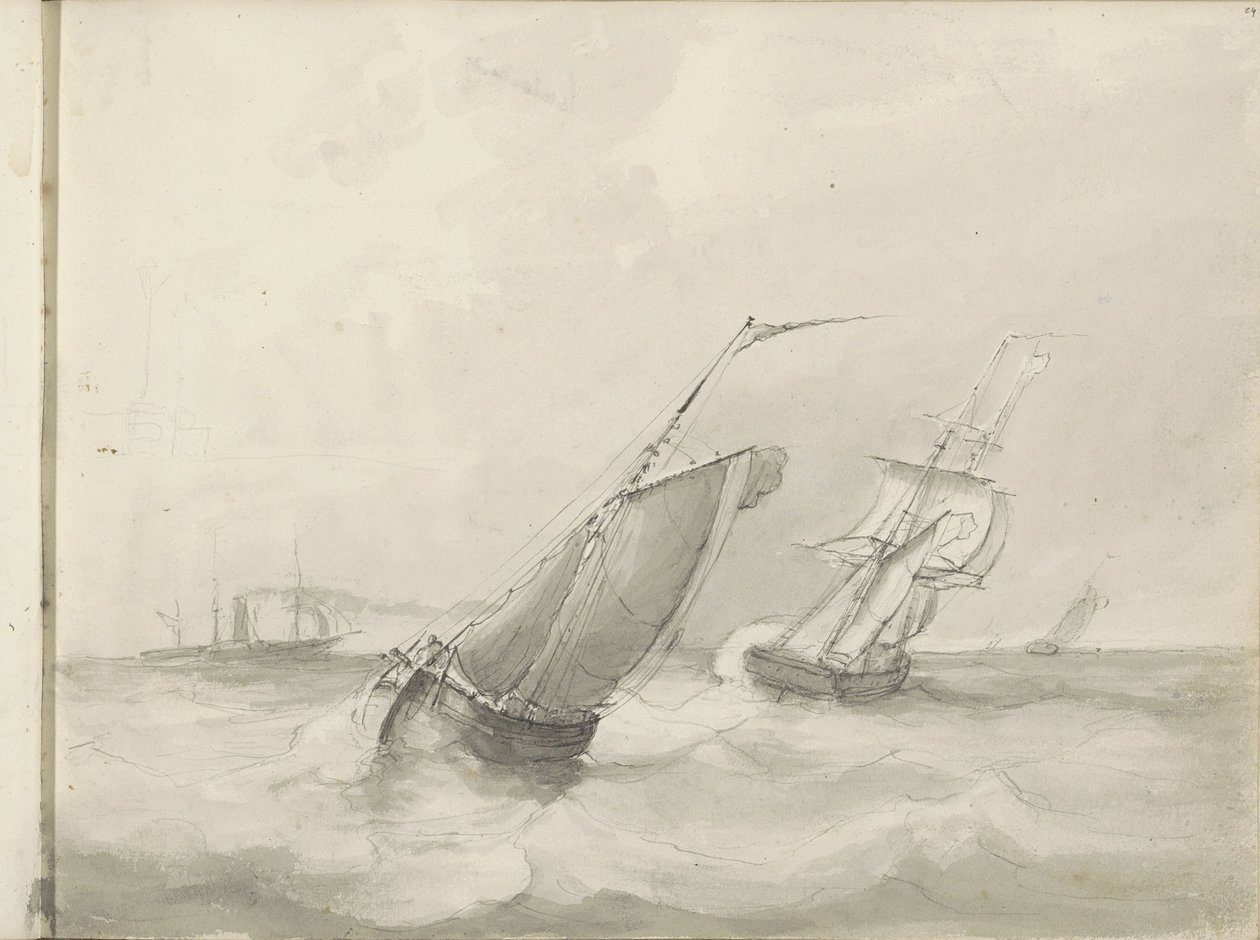Navios à vela no mar de Petrus Johannes Schotel (circle of)
