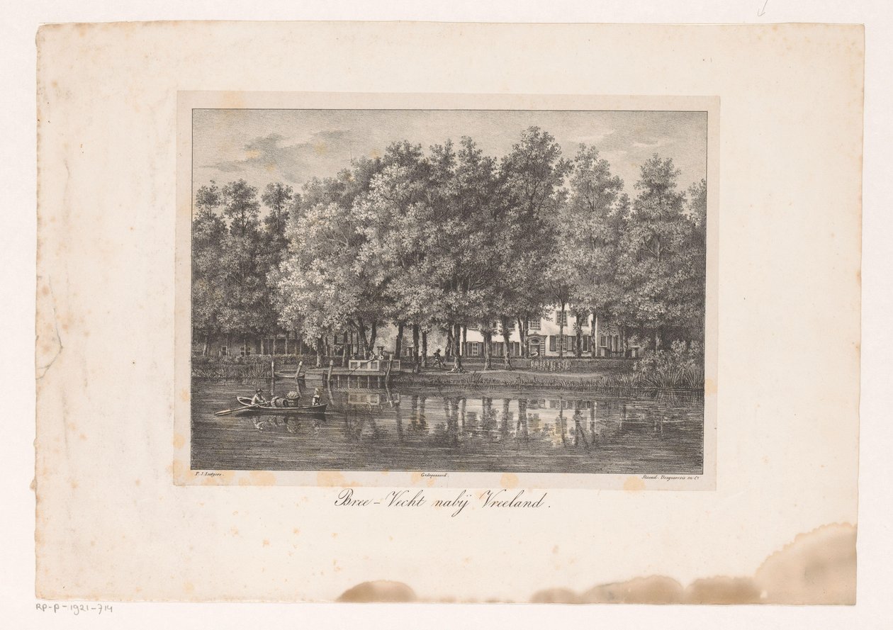 Vista da propriedade rural de Breevecht
Bree-Vecht perto de Vreeland (título sobre o objecto)
Gezigten aan de Rivier de Vecht (título da série) de Petrus Josephus Lutgers