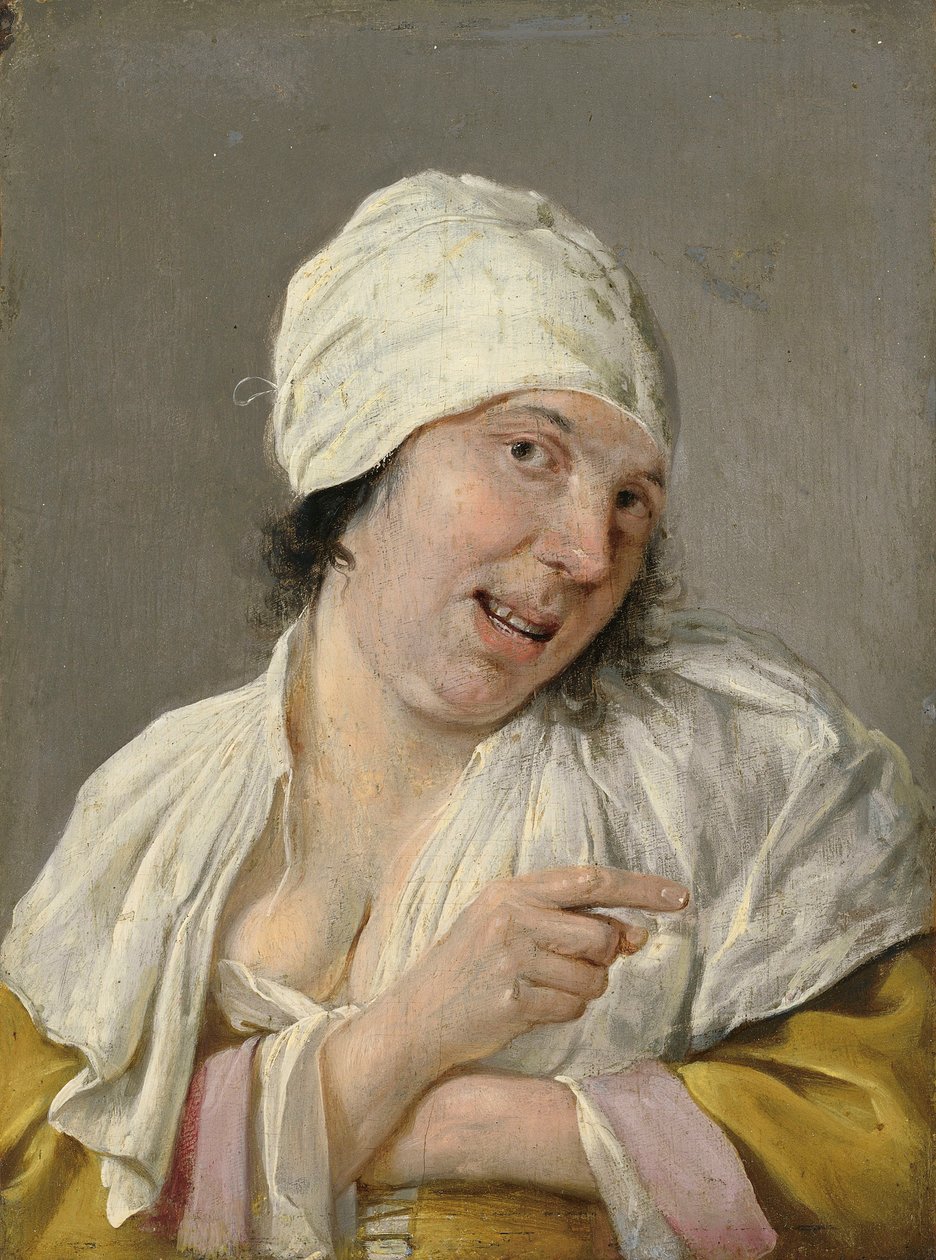 Visão: Uma jovem mulher a apontar. Da série Personificações dos Cinco Sentidos, c.1635-66 (óleo sobre madeira) de Petrus Staverenus