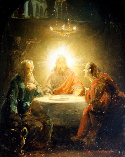 Pão de quebrar Cristo (óleo sobre painel) de Petrus van Schendel