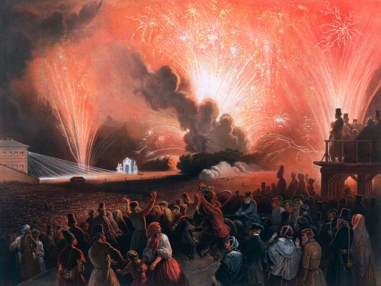 Fogos de artifício da coroação em Moscou, 1856. de Pharamond Blanchard