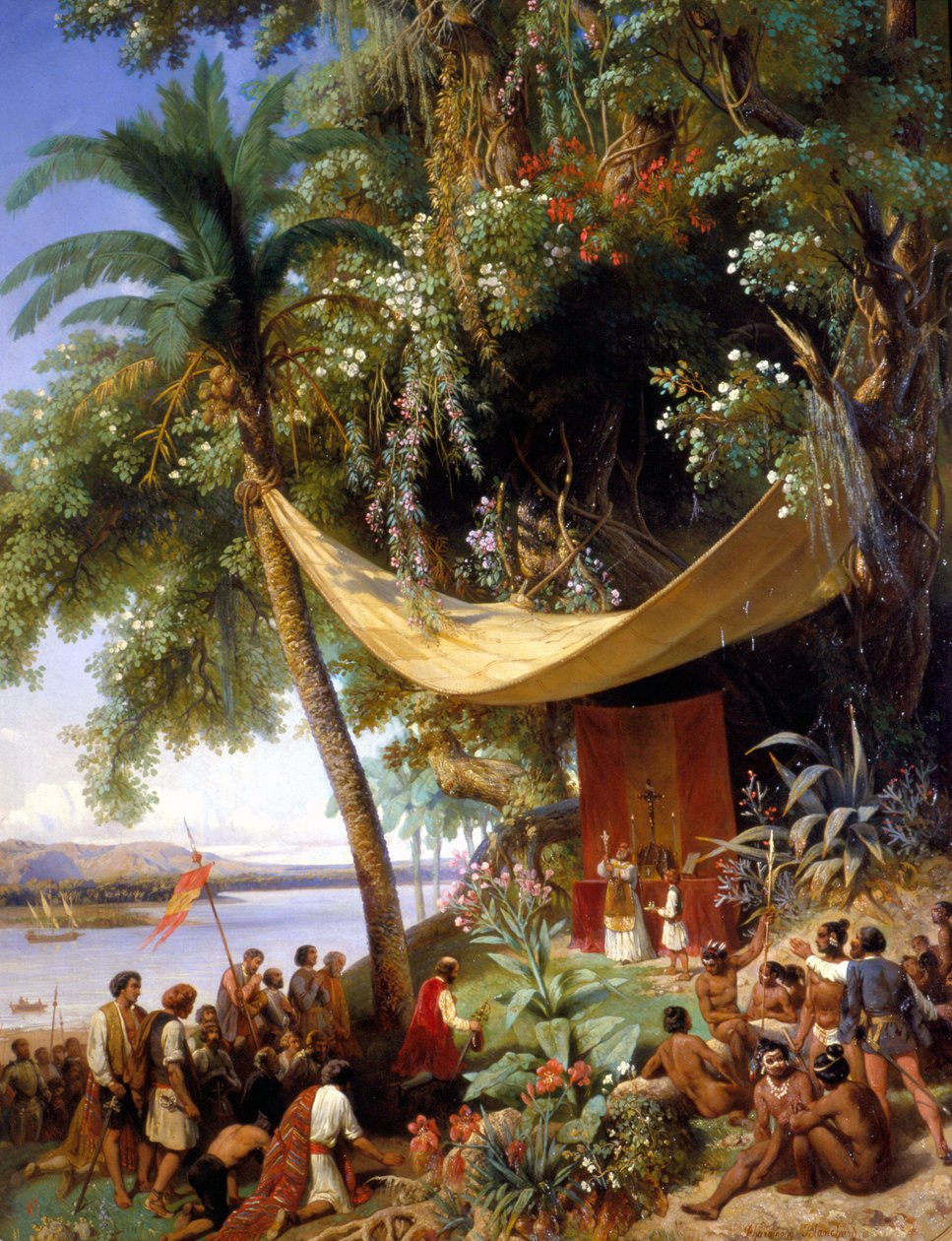 Missa de evangelização ao ar livre na América - pintura de Pharamond de Pharamond Blanchard