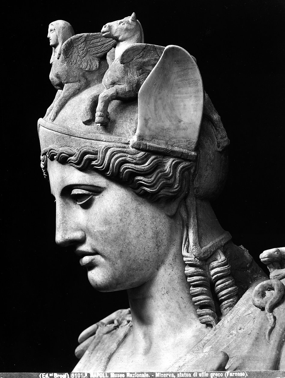 Detalhe da face de Athena Farnese, cópia imperial romana de uma estátua de bronze da Escola de Phidias de Phidias (school of) (after)