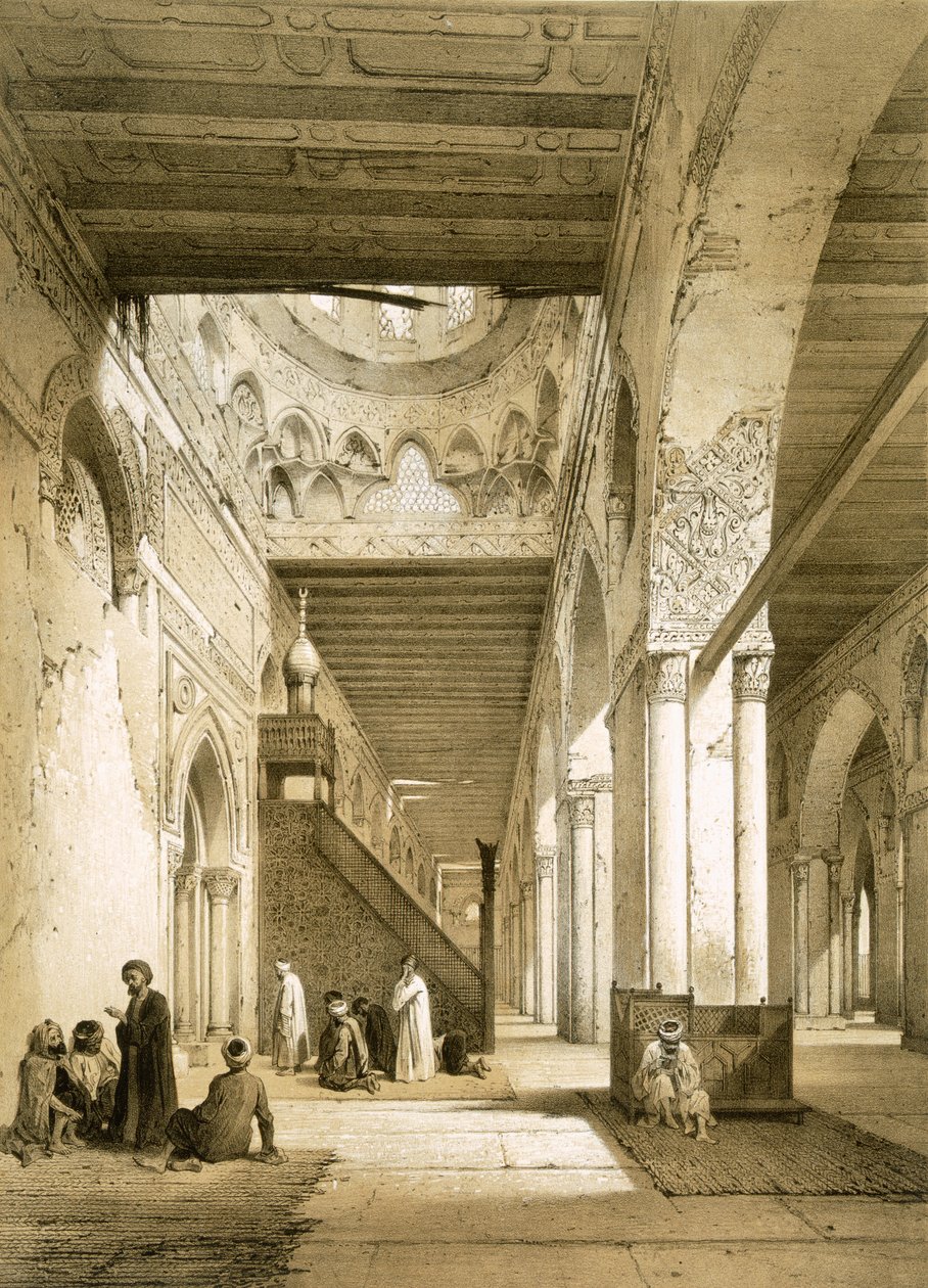 Interior, de, a, Maqsourah, em, a, 9º século, mesquita, de, Ahmed, Ibn-Touloun, cairo de Philibert Joseph Girault de Prangey