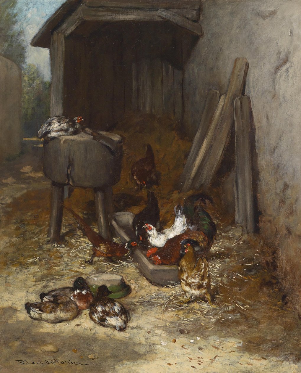 Galinhas no estábulo de Philibert Leon Couturier