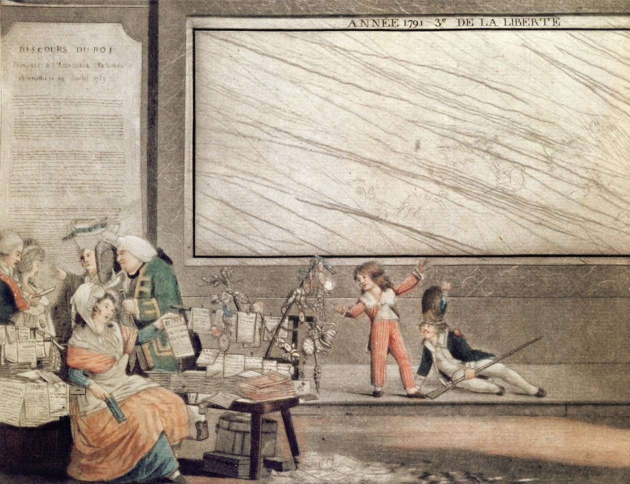 Almanaque Nacional para 1791, dedicado aos Amigos da Constituição, 1790 (cor aquatinta) (detalhe de 485195) de Philibert Louis Debucourt