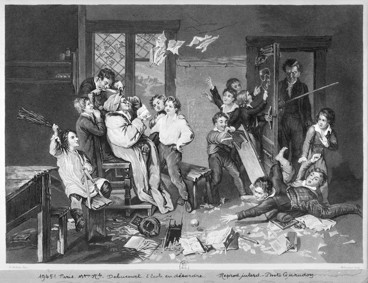 Cena de desordem na escola (aquatint) de Philibert Louis Debucourt