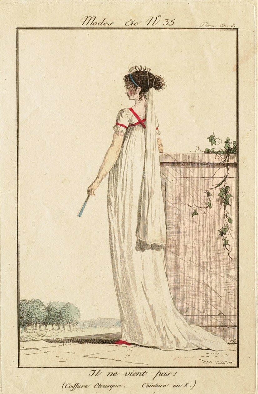 Ele não vem! (Penteado etrusco. Cinto em forma de X) de Philibert-Louis Debucourt