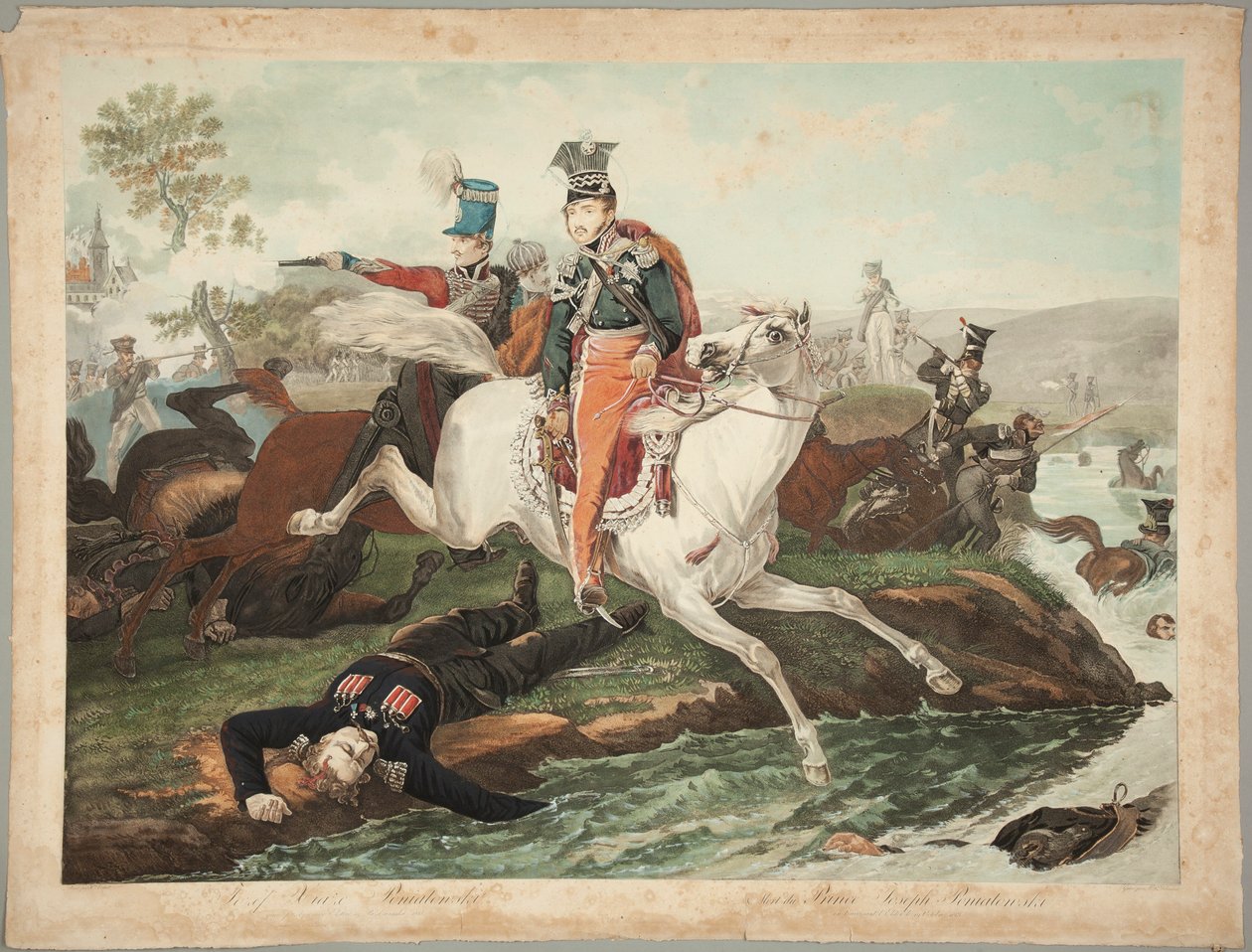 O príncipe Józef Poniatowski morre ao atravessar o Elster em 19 de outubro de 1813 de Philibert-Louis Debucourt