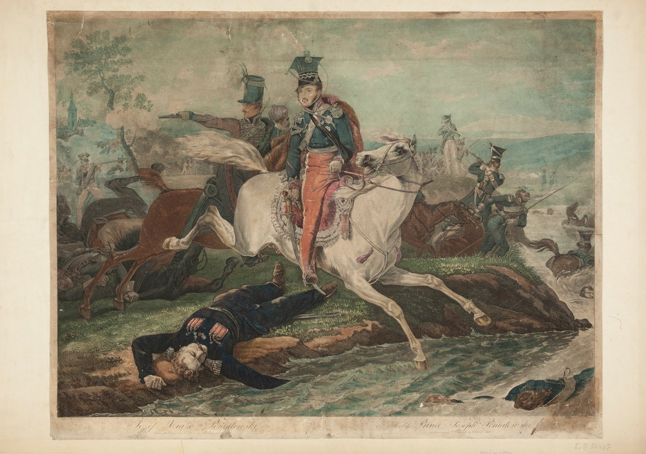 O príncipe Józef Poniatowski morre ao atravessar o Elster em 19 de outubro de 1813 de Philibert-Louis Debucourt