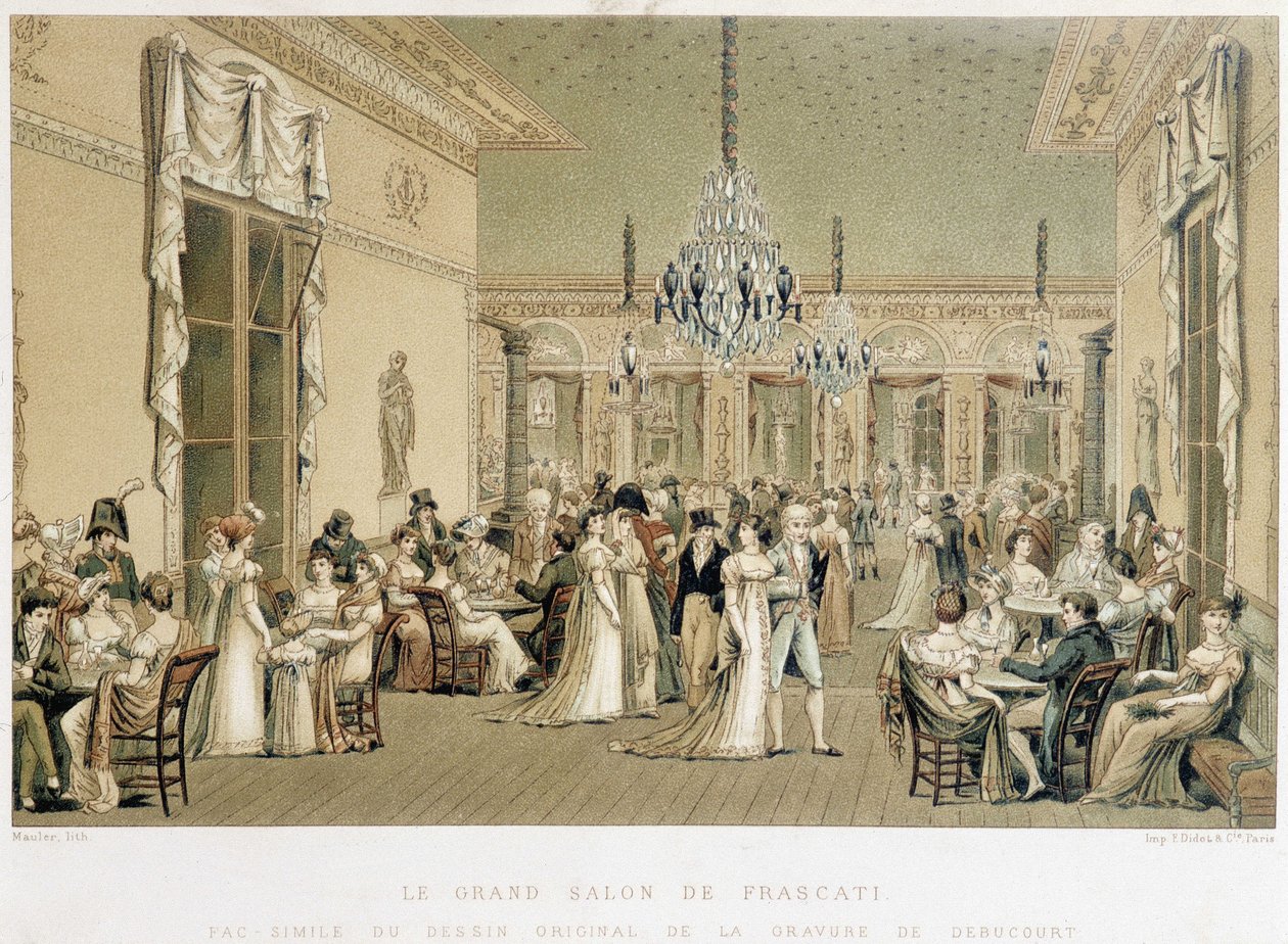 O Grand Salon du Café Frascati em Paris. Litografia de Philibert-Louis Debucourt (1755-1832) de Philibert Louis Debucourt
