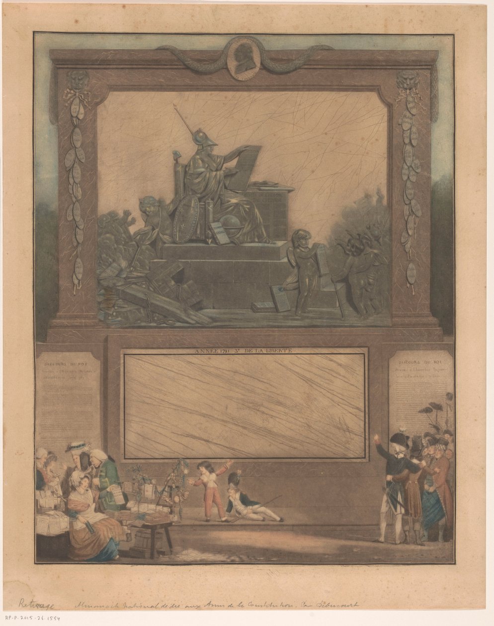 Alegoria de Franse Grondwet van 1791 Almanaque nacional dedicado aos amigos da constituição de Philibert Louis Debucourt