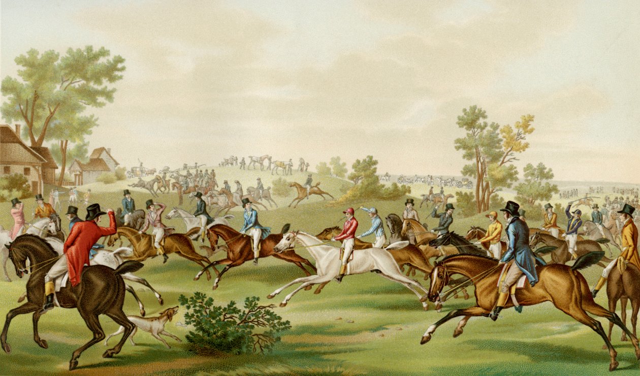 Corrida de Cavalos - gravura colorida por Debucourt de Philibert Louis Debucourt