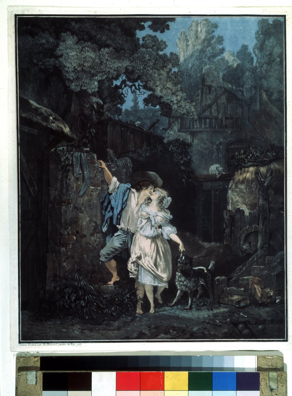 "Manhã de despedida" Um casal que se separa ao início da manhã. Litografia de Philibert Louis Debucourt (1755-1832) 1787 Museu Pushkin de Moscovo de Philibert Louis Debucourt