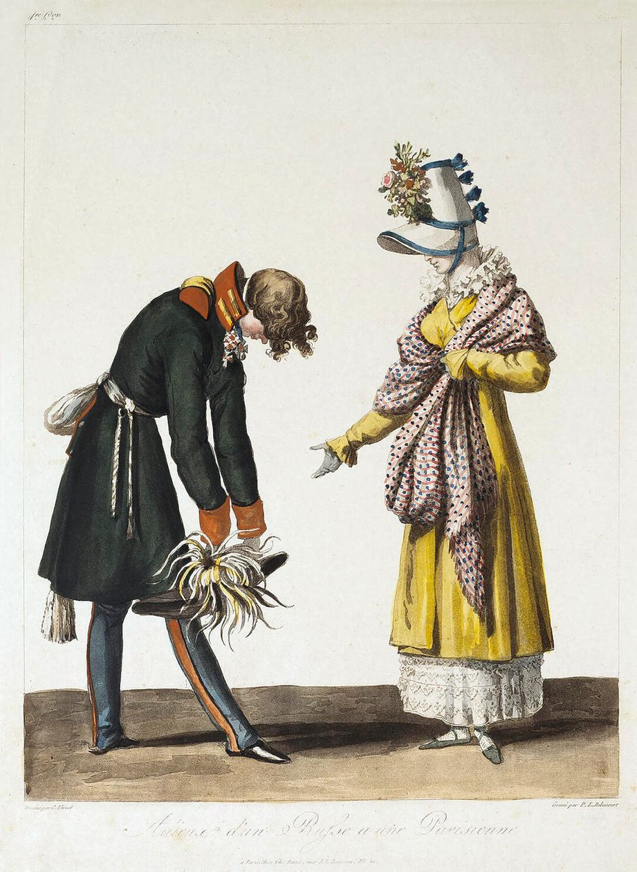 Despedida de um oficial russo com uma parisiense, 1816. de Philibert Louis Debucourt